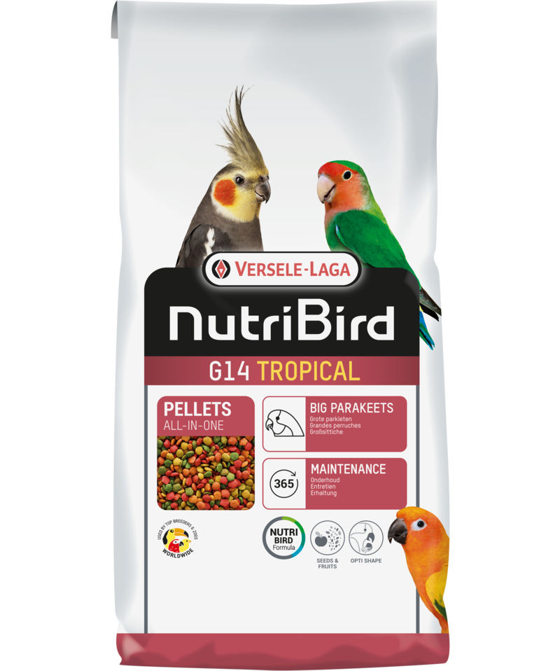 Pellet Versele-Laga Nutribird G14 Tropical 1 kg per parrocchetti di grandi dimensioni Pellet Versele-Laga Nutribird G14 Tropical 1 kg per parrocchetti di grandi dimensioni